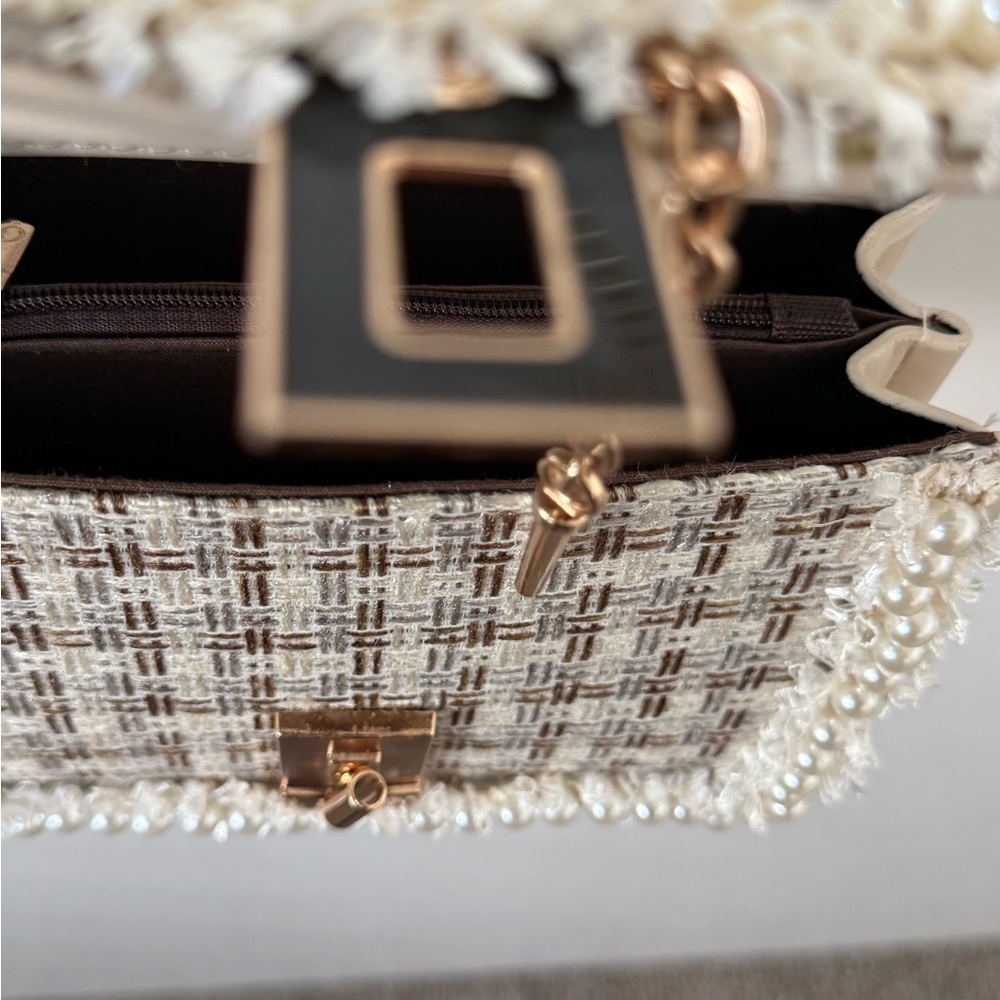 Pearl-Embellished Tweed Mini Bag